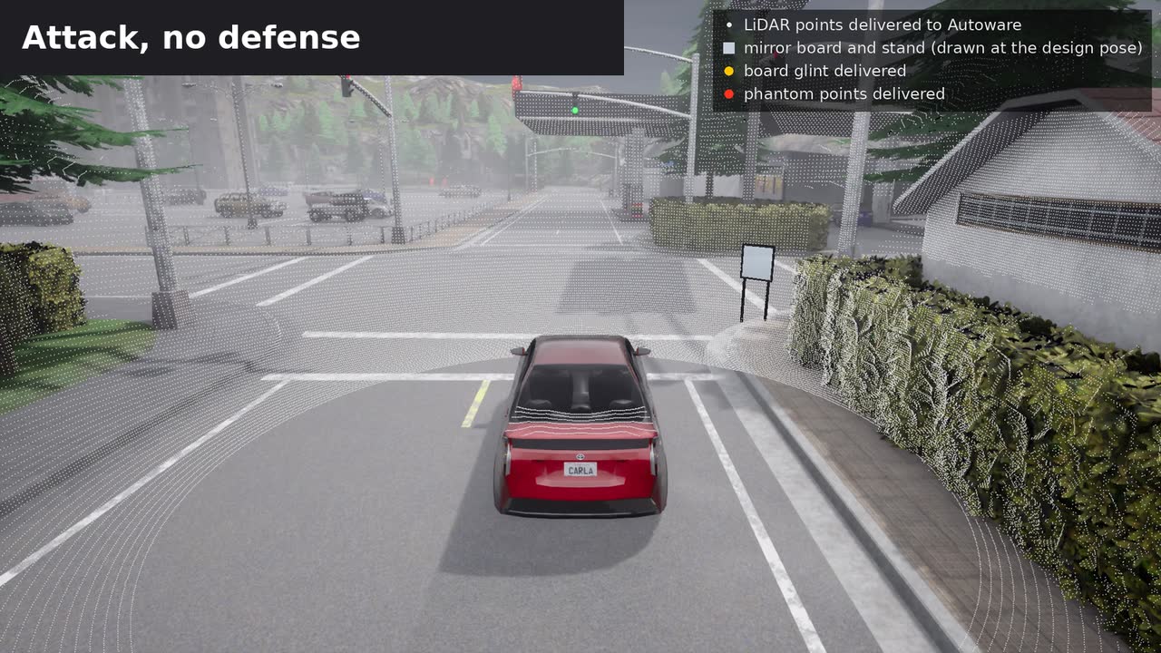 The attacked vehicle halted in the junction, seen from the chase camera.